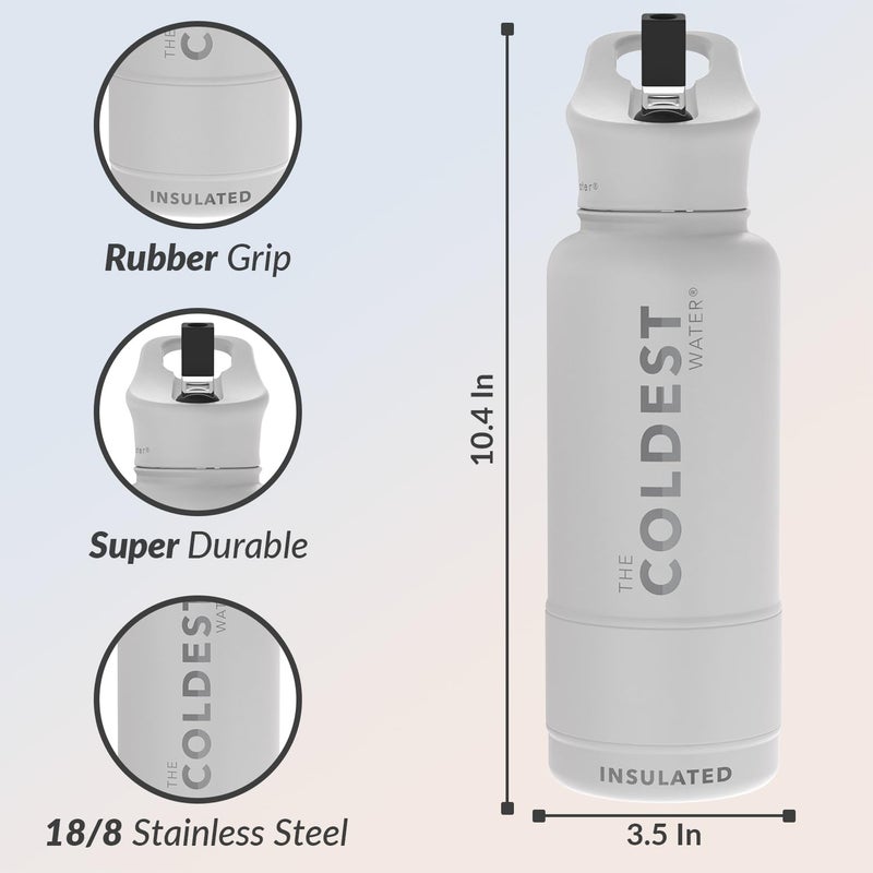 THE COLDEST WATER Coldest Insulated Water Bottle with Straw Lid - Stainless Steel Metal Insulated Bottle for Men & Women (Epic White, 32 oz) - Image 3